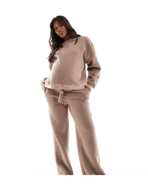 ASOS Natural Asos Design Maternity Lounge Borg Sweat & Wide Leg Pants Set