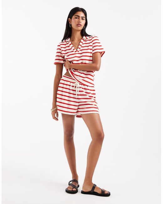 Vero Moda Red Towelling Shorts Co-ord