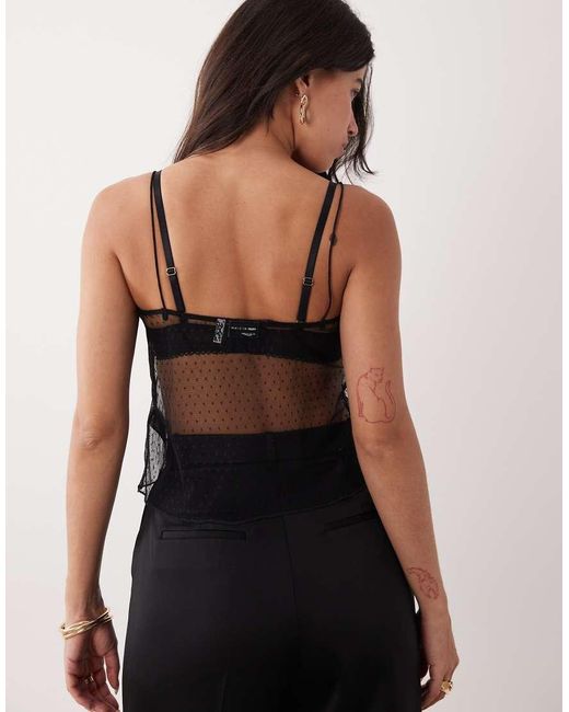 ASOS Black Lace Trim Cami Top With Textured Mesh