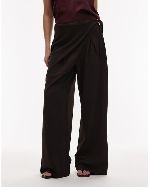 ASOS Blue Slinky Twill Tailored Wide Leg Trouser With Skirt Wrap Detail