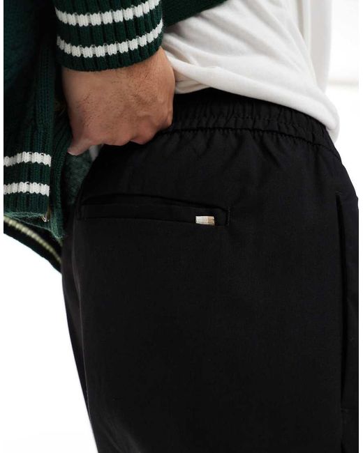 Jack & Jones Black Drawstring Smart Tapered Loose Trousers for men