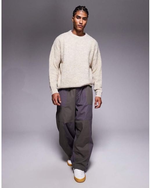 ASOS Gray Oversized Knit Boucle Crew Neck Sweater for men