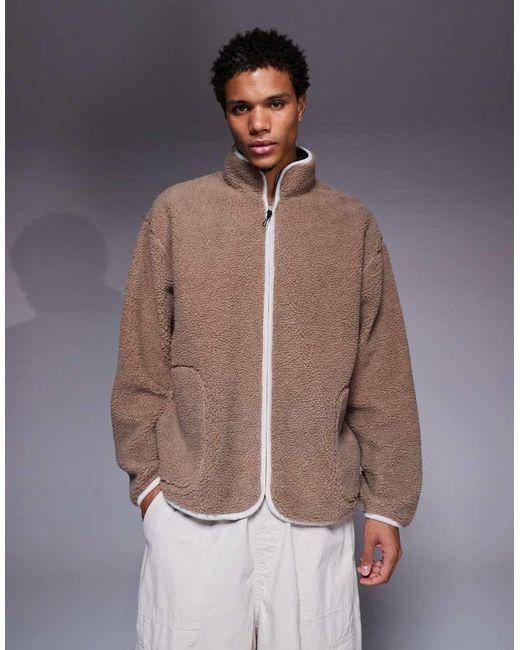Sudadera Beis Extragrande Con Cuello Alzado Y Cremallera De Borreguito De -Neutro ASOS de hombre de color Gray