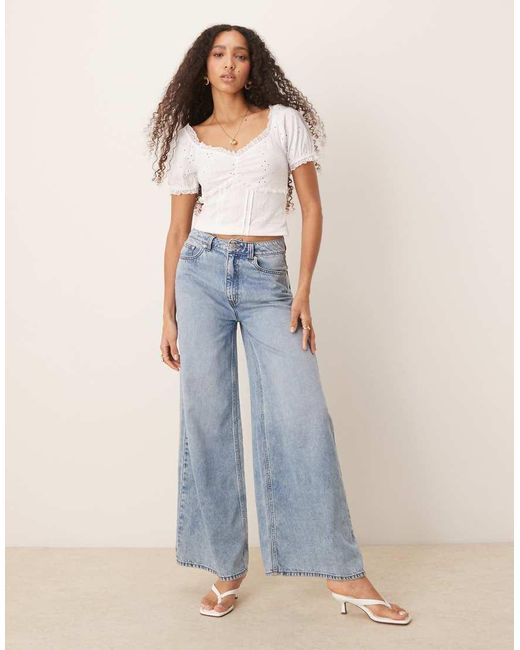 Top De Estilo Mesonera Con Mangas Abullonadas, Bordado Inglés Y Ribete De Encaje De ASOS de color White