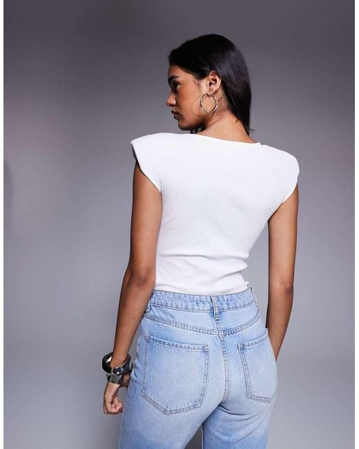 ASOS White Rib Shoulder Pad Bodysuit