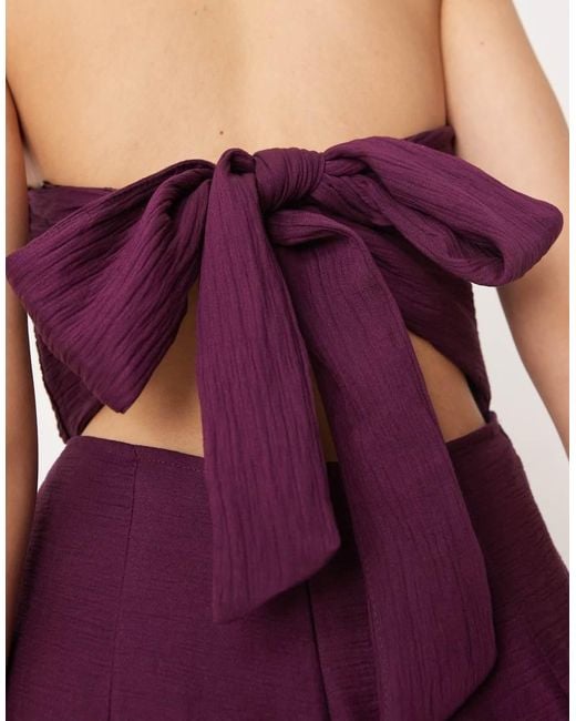 Nobody's Child Purple Rory Bandeau Textured Open Tie Back Wide Leg Jumpsuit
