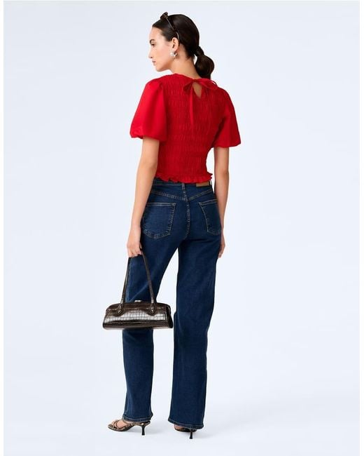 OMNES Tops Nicola Shirred Cotton Short Sleeve Top