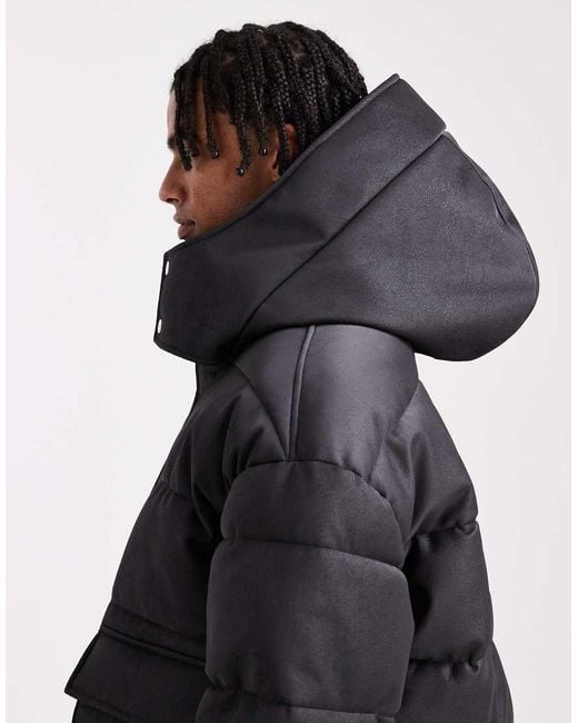 Chaqueta Acolchada Negra Extragrande De Cuero Sintético De -Verde ASOS de hombre de color Black