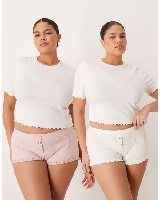 ASOS White Asos Design Curve 2-pack Waffle Boxers With Pocket Detail And Rosebud Trim