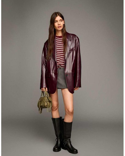 Bershka Brown Oversized Pu Blazer
