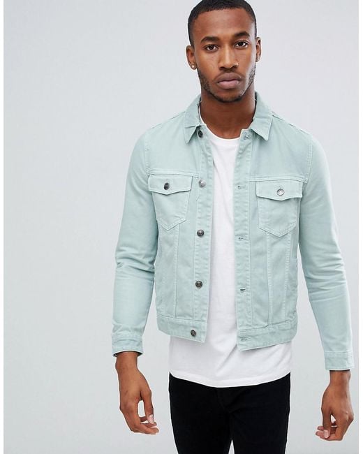 Bershka Green Join Life Denim Jacket In Mint for men