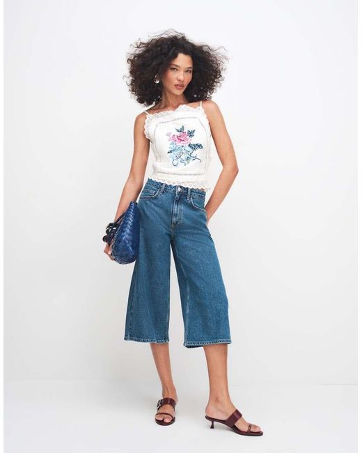 Muse Assembly Blue Etta Embroidered Lace Trim Top Co-Ord