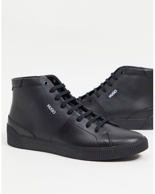 HUGO Zero Hito - Hoge Leren Sneakers in het Black voor heren