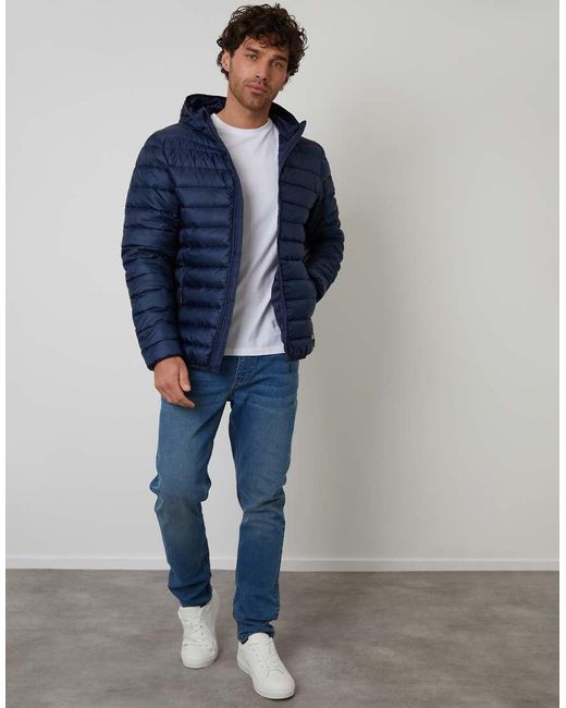 Threadbare Blue Matte Finish Padded Hooded Jacket for men