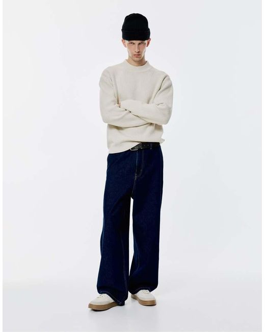 Pull&Bear Geribbelde Gebreide Sweater in het White voor heren