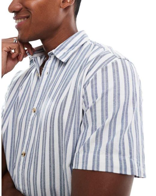 Jack & Jones White Oxford Stripe Short Sleeve Shirt for men