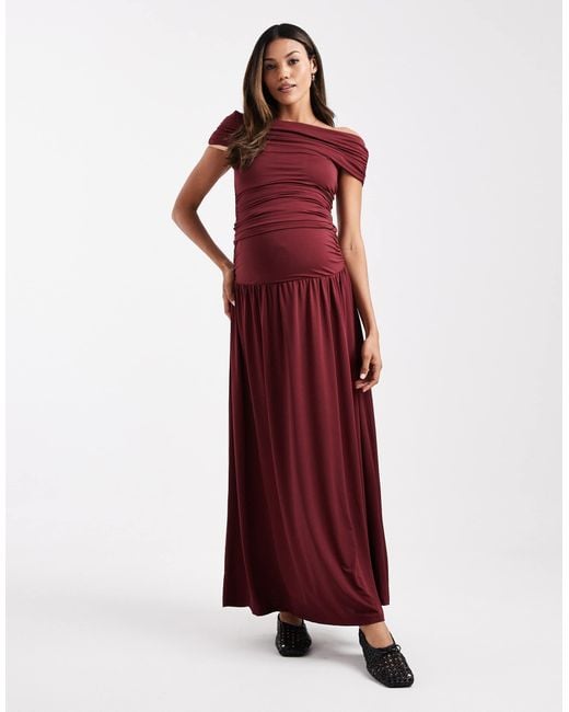 ASOS Red Asos Design Maternity Co-Ord Drop Waist Ruched Maxi Skirt