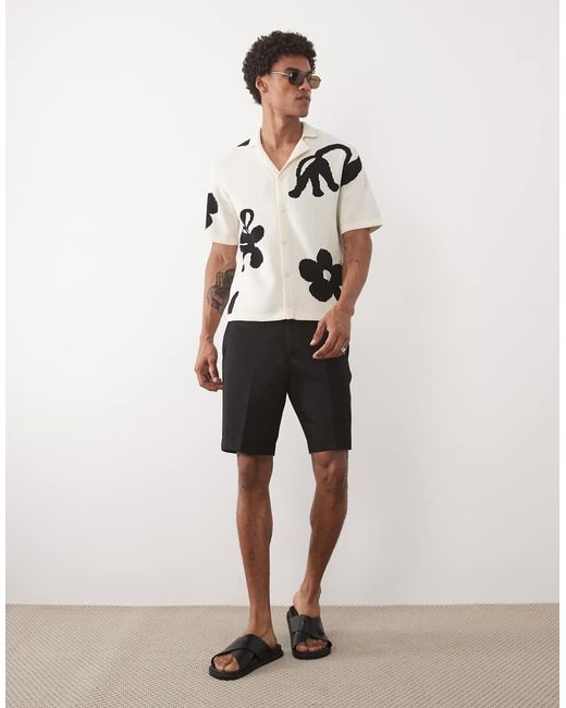 ASOS White Relaxed Knitted All Over Flower Graphic Revere Button Through for men