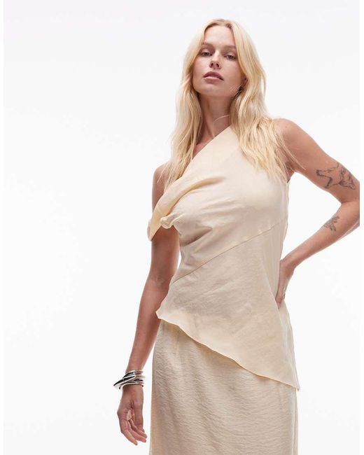 TOPSHOP Superzachte Gedraaide Asymmetrische Top Van Cupro in het Natural