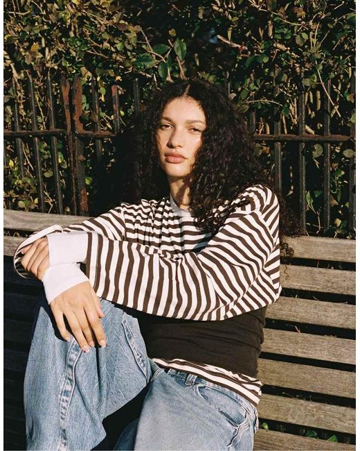 Stradivarius Blue Oversize Striped Long Sleeve T-Shirt