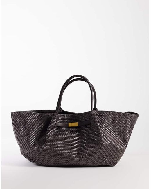 Gina Tricot Black Straw Structured Tote Bag