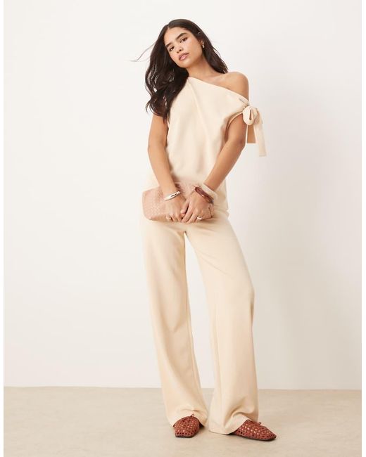 Pantalones Color Crema De Pernera Ancha De Cupro De (Parte De Un Conjunto)-Blanco ASOS de color Natural