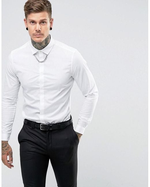 ASOS White Slim Fit Shirt With Chain Detail for men