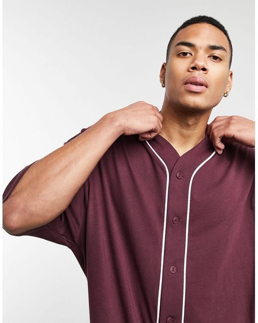 ASOS Oversized Baseball Jersey Shirt in Red for Men