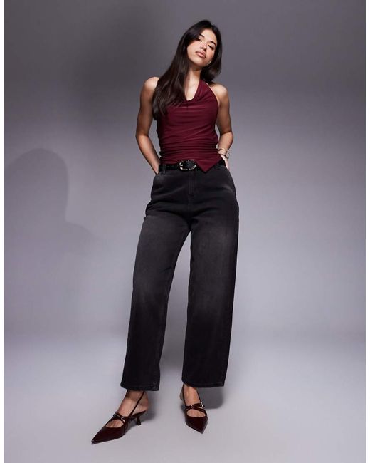 ASOS Purple Slinky Cowl Halter Neck Top With Asymmetric Hem