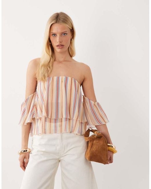 Mango Pink Off The Shoulder Ruffle Detail Blouse