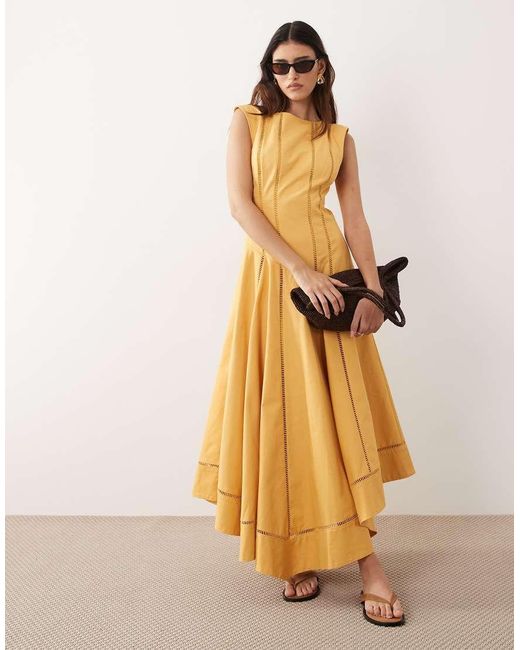 ARRANGE Orange Linear Cutwork Maxi Dress
