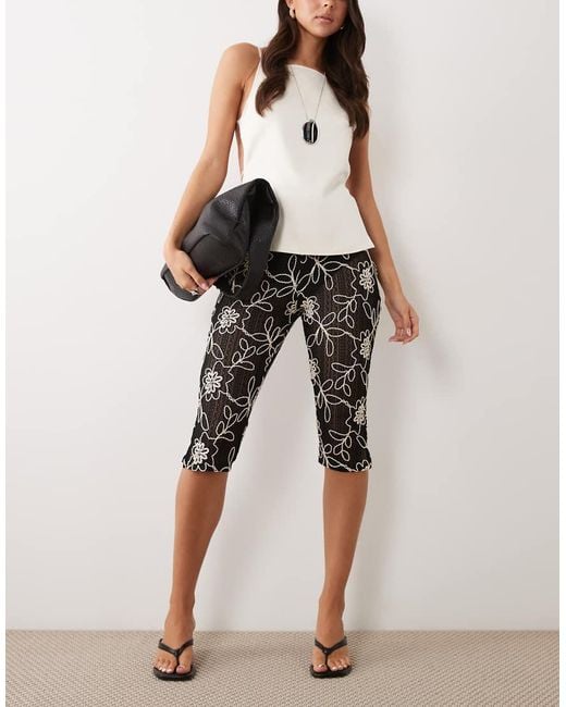 ASOS Multicolor Embroidered Crochet 3/4 Length Trouser