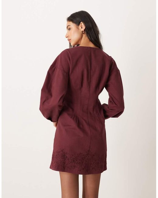 ASOS Red Long Sleeved Cutwork Button Down Mini Dress