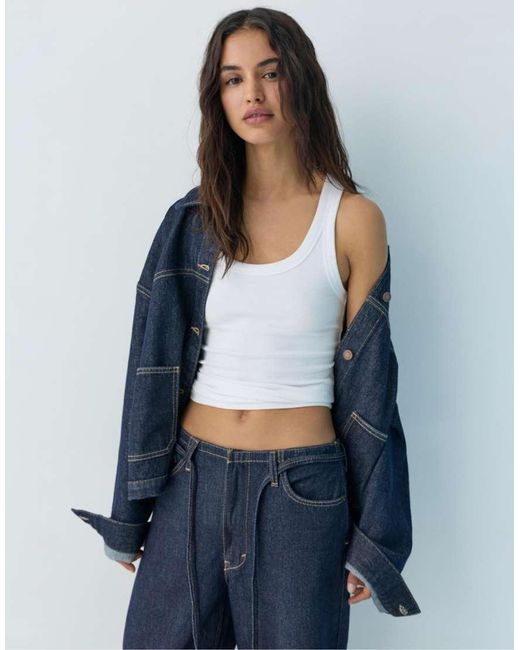 Pull&Bear Blue baggy Jeans With Drawstring