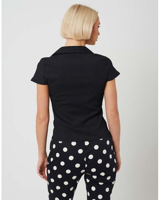 Brave Soul Black Textured Jersey Short Sleeve Button Down Top