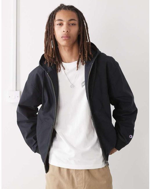 Champion Black Zip Up Woven Hooded Jacket for men