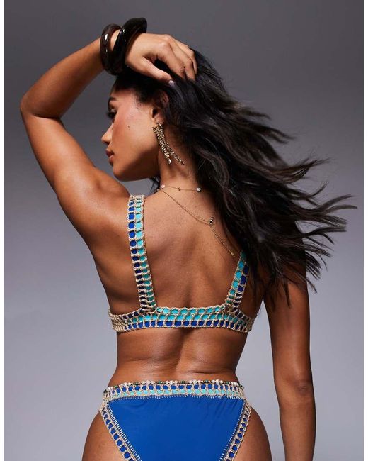 Moda Minx Blue Crochet Trim Bikini Top