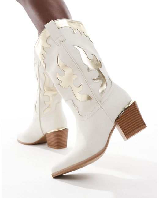 SEQWL White Acura Gold Embelleshed Western Boot