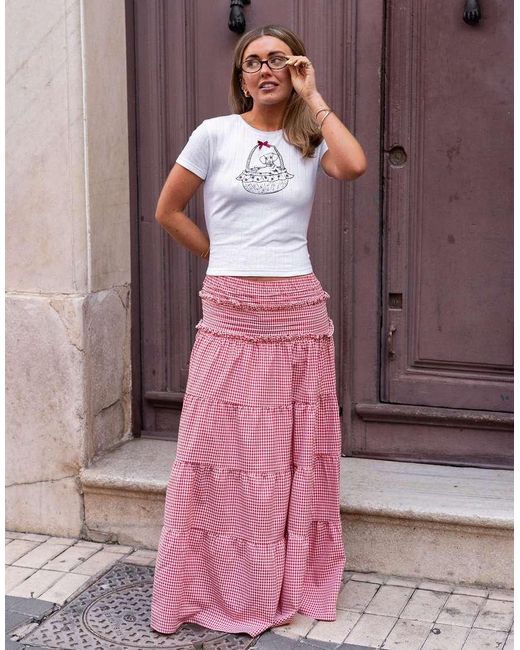 Daisy Street Pink X Molly Mcfarlane Boho Tie Ruffle Maxi Skirt