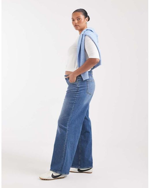 Vero Moda Blue Sandie Mid Rise Wide Leg Stretch Jeans