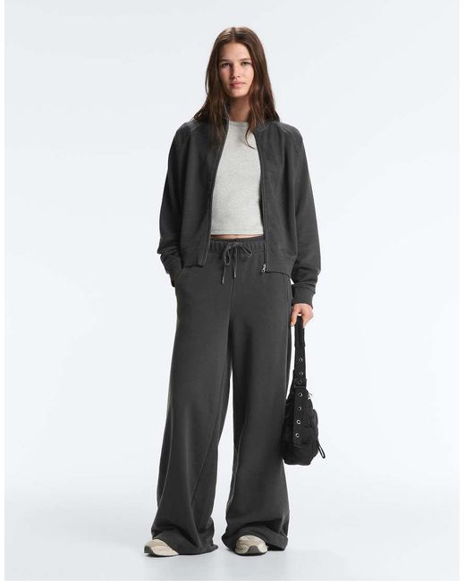 Oysho Gray Cotton Blend Straight-Leg Trousers