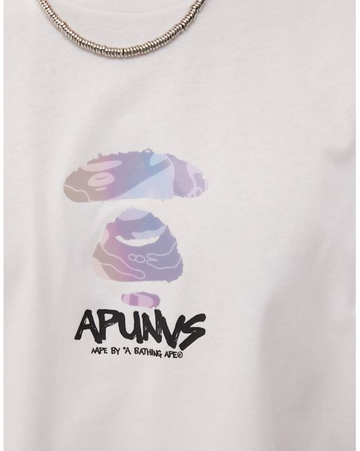 Aape By A Bathing Ape White Aape By A Bathing Ape Multi Logo Back Print T-shirt for men