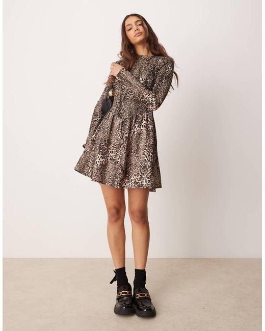 ASOS Brown Poplin Shirred Top Mini Dress