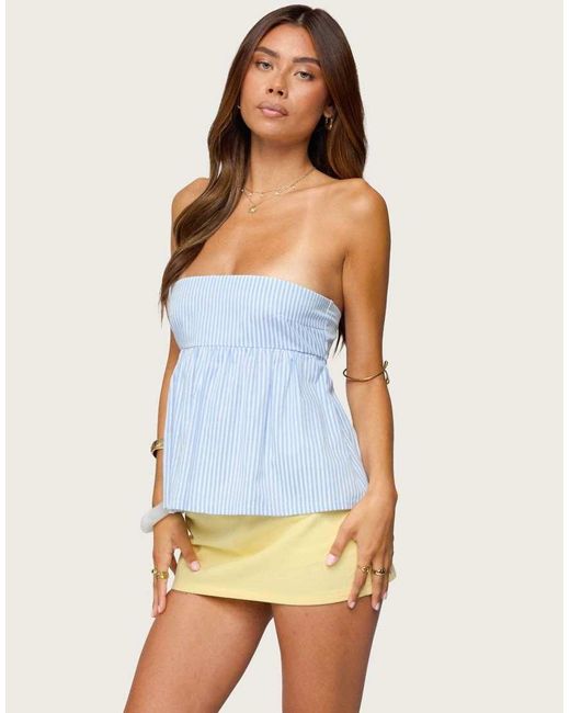 Edikted Blue Maddie Strapless Striped Babydoll Top