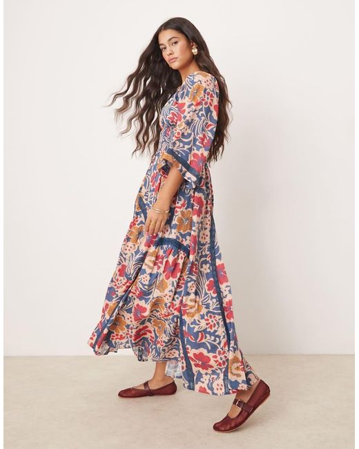 Free People Pink Bold Bloom Printed Midaxi Dress