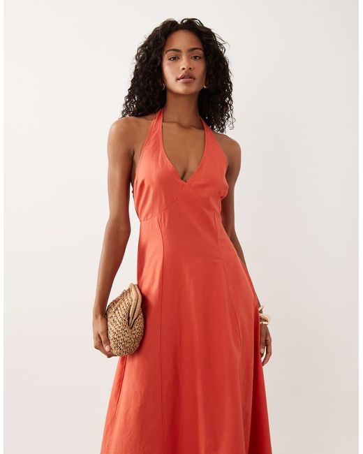 New Look Red Halter Neck Seam Detail Midi Dress