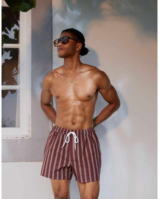 ASOS – kurze badeshorts aus seersucker in Brown für Herren