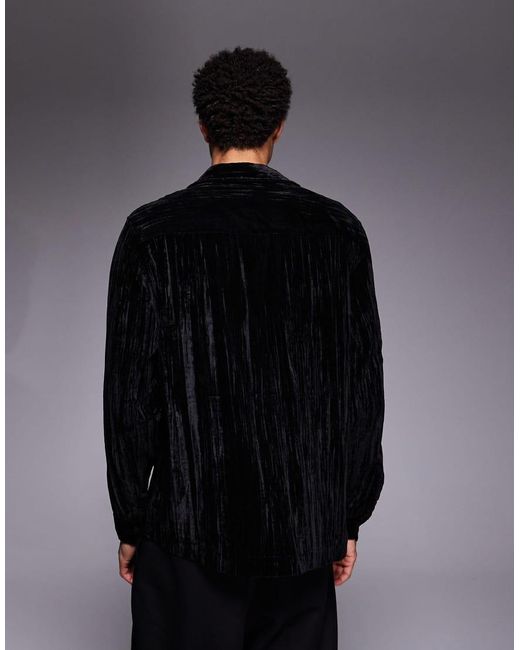 ASOS Gray Relaxed Overhead Crinkle Velvet Shirt for men