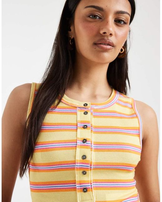 Free People Blue Jamie Button Down Henley Tank Top