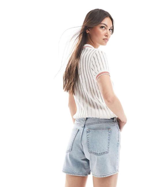 Monki Blue Aimo Relaxed Denim Shorts